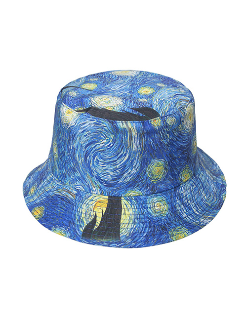 Fashion Blue Starry Sky Starry Sky Oil Painting Double-sided Can Wear Fisherman Hat