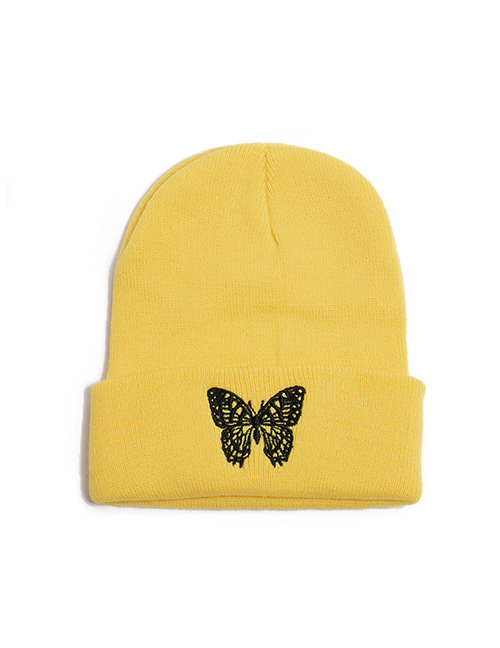 Fashion Yellow Butterfly Print Knitted Beanie