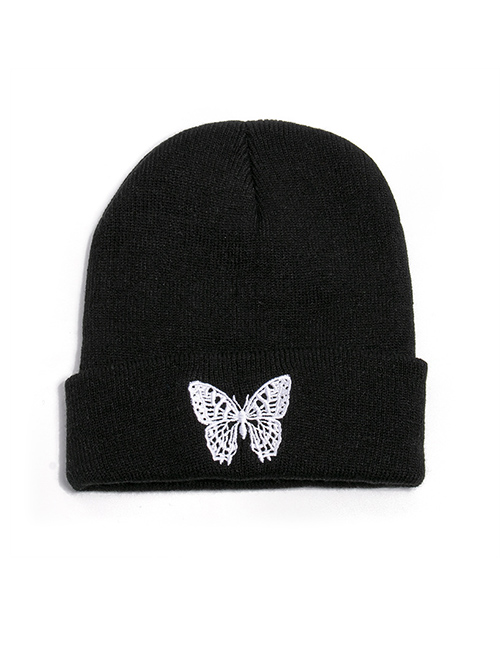 Fashion Black Butterfly Print Knitted Beanie
