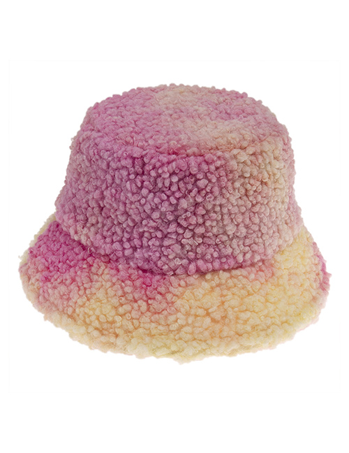 Fashion Pink Tie-dyed Thick Warm Lamb Wool Fisherman Hat