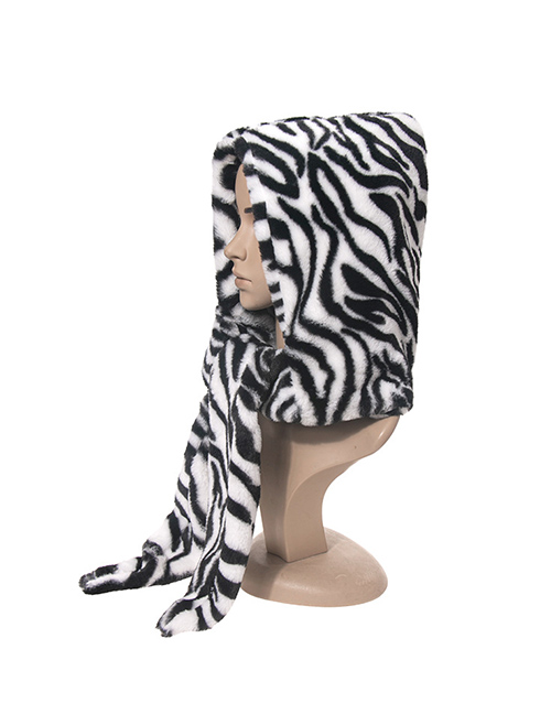 Fashion Black And White Horse Pattern Animal Print Plush Ear Protection Scarf One-piece Cap