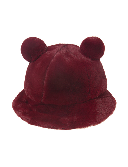 Fashion Red Wine Leopard Print Bear Ear Ball Plush Fisherman Hat