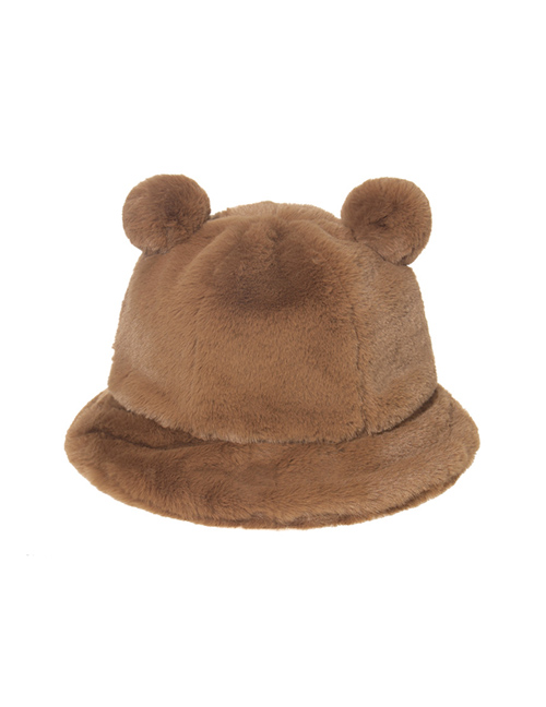 Fashion Brown Leopard Print Bear Ear Ball Plush Fisherman Hat