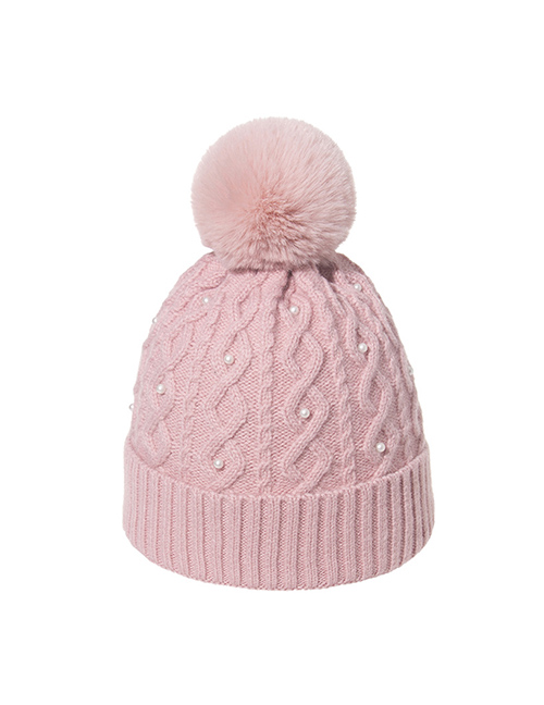 Fashion Pink Pearl Curled Wool Ball Cap