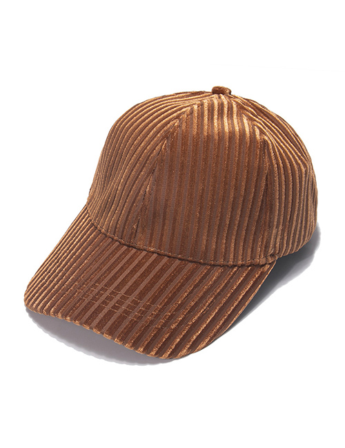 Fashion Brown Vertical Stripes Velvet Solid Color Light Board Baseball Cap