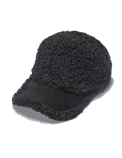 Fashion Black Warm Lamb Plush Solid Color Baseball Cap
