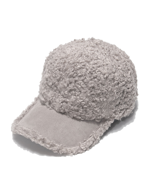 Fashion Gray Warm Lamb Plush Solid Color Baseball Cap