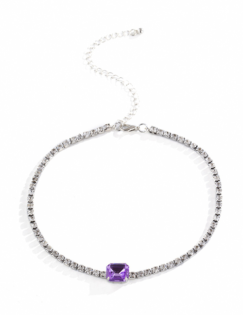 Fashion Purple Single Layer Claw Chain Diamond Multicolor Gemstone Necklace