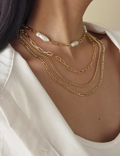 Fashion Golden Multilayer Tassel Pearl Necklace Set