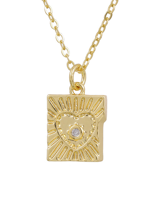 Fashion Golden Copper Inlaid Zircon Heart Square Necklace