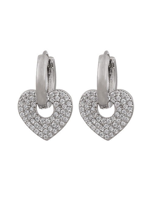 Fashion Silver Copper Inlaid Zircon Heart Earrings