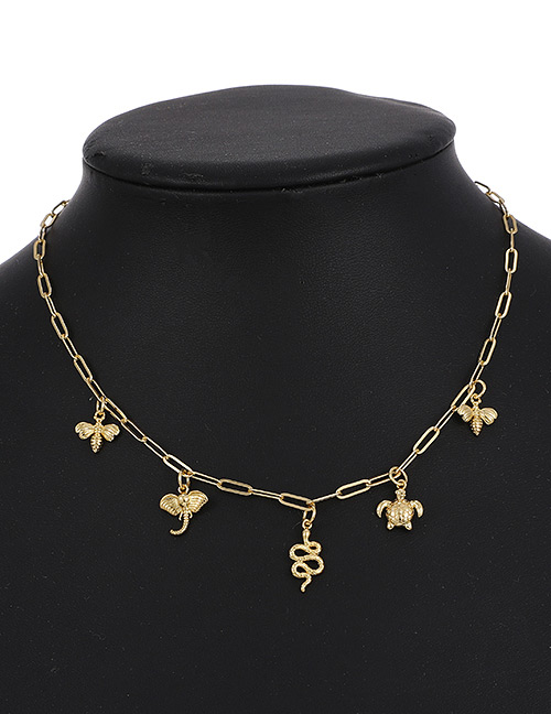 Fashion Golden Copper Thick Chain Bee Turtle Necklace