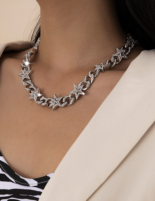 Fashion White K Diamond Little Star Necklace
