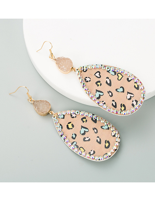 Fashion Khaki Drop-shaped Leather Print Earrings With Pure Natural Stone