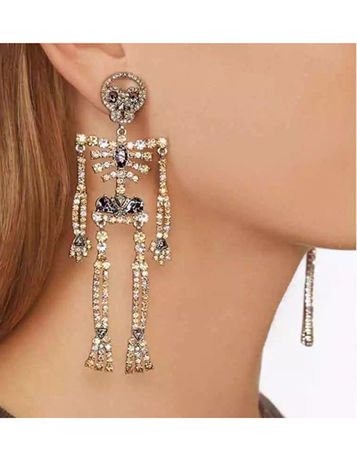 Fashion Golden Skull Skeleton Alloy Diamond Earrings