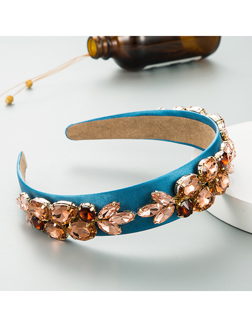 Fashion Blue+gold Diamond Flower Wide Hair Band