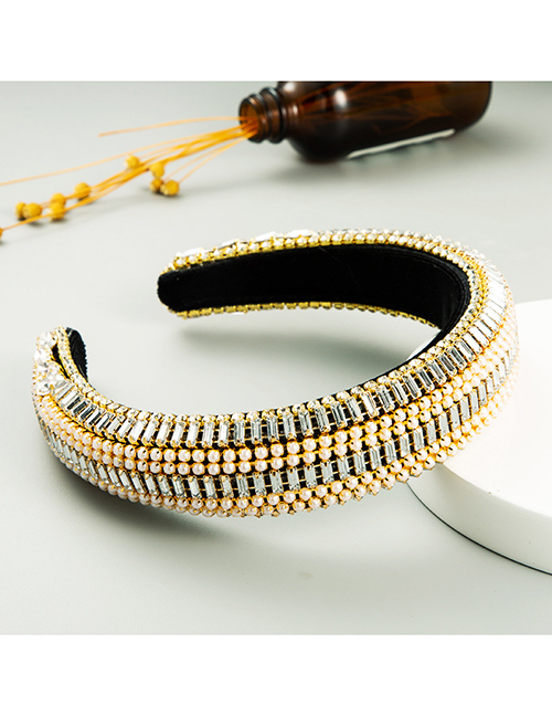 Fashion Golden Colorful Wide-brimmed Headband With Diamonds