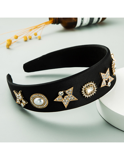 Fashion Black Pentagram Round Pearl Alloy Diamond Headband