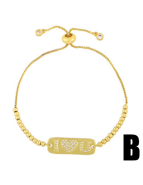 Fashion B Metal Plate Diamond Letter Bracelet