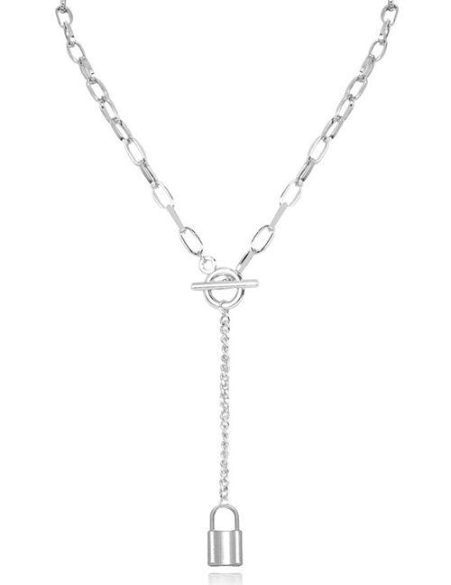 Fashion Silver Alloy Lock Geometric Y-shaped Necklace