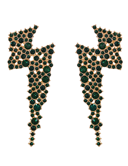 Fashion Green Diamond-studded Lightning Stud Earrings