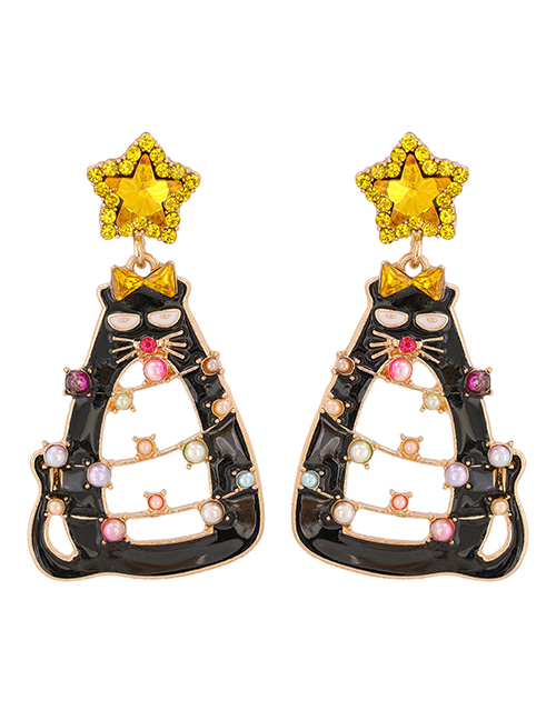 Fashion Yellow Color Christmas Cat Diamond Earrings