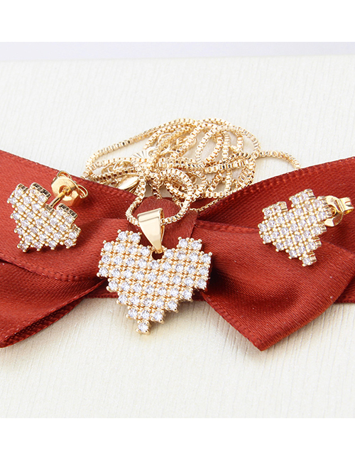 Fashion Gilded Zirconium Square Heart-shaped Gold-plated Love Earrings Necklace Set