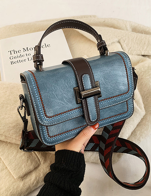 Fashion Blue Wide Shoulder Strap Car Stitching Single Shoulder Messenger Bag