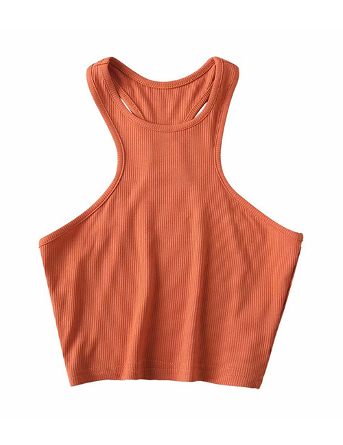 Fashion Orange Solid Color Threaded I-shaped Vest