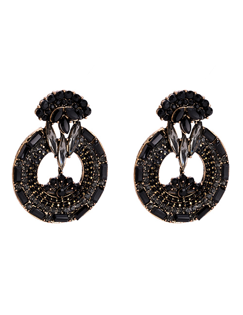 Fashion Black Diamond Rice Beads Beaded Round Earrings