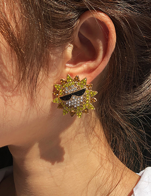 Fashion Color Alloy Diamond Sun Stud Earrings