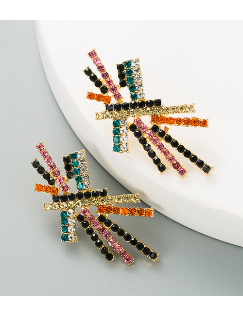 Fashion Color Geometric Cross Alloy Diamond Earrings