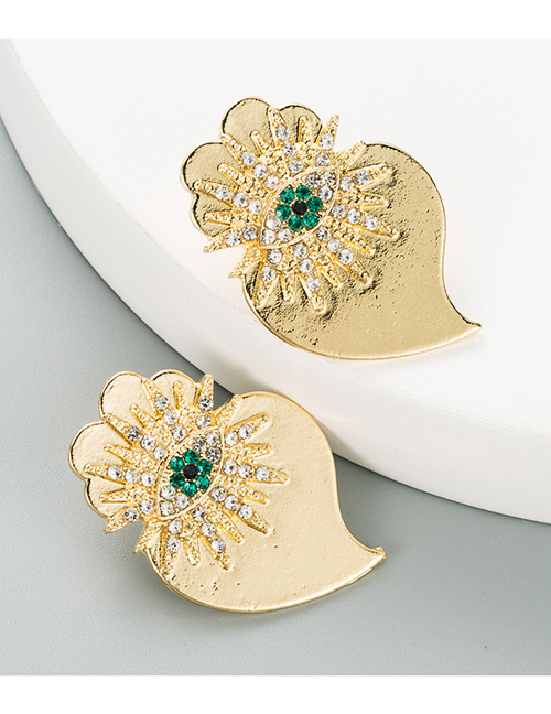 Fashion Green Alloy Inlaid Fancy Diamond Eyes Love Earrings