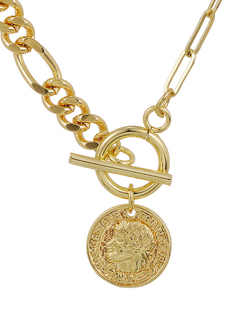 Fashion Gold Color Copper Thick Chain Portrait Necklace