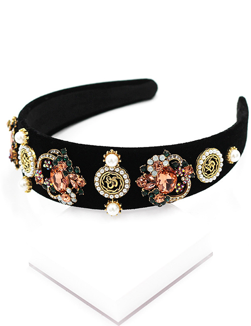 Fashion Rose Gold Geometric Hair Band With Fancy Diamonds Flowers And Pearls