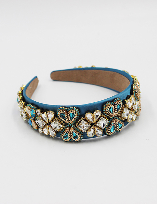 Fashion Blue Diamond-studded Geometric Fabric Wide-brimmed Headband