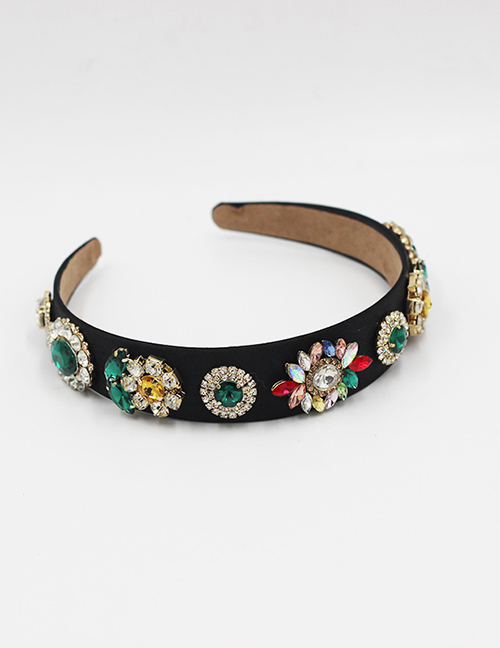 Fashion Black Sunflower Geometric Gemstone Headband With Colored Diamonds