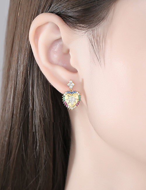 Fashion 18k Heart Inlaid Copper And Gold-plated Earring