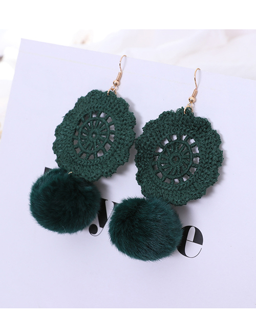 Fashion Green Hairball Round Hollow Fabric Earrings