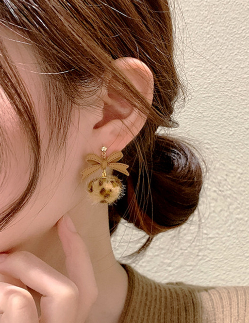 Fashion Gold Color Bow Leopard Print Plush Earrings