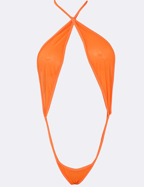 Fashion Orange Solid Color Cutout Strap One-piece Swimsuit