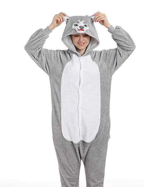 Fashion Wolf Wolf Hooded Zipper Contrast Color One-piece Pajamas
