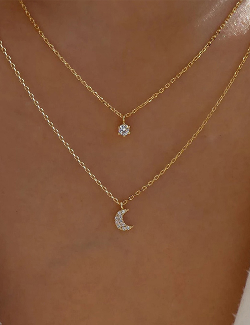 Fashion Gold Color Alloy Double Crescent Necklace