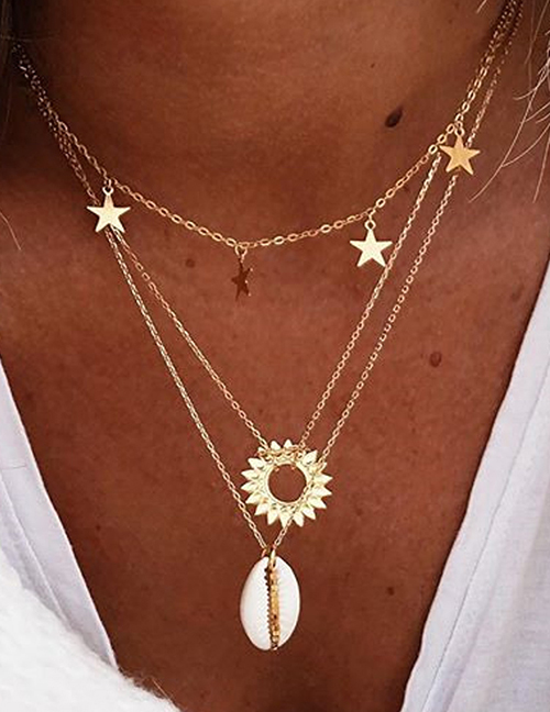 Fashion Gold Color Alloy Multilayer Shell Necklace