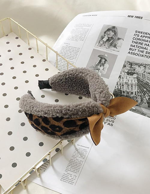 Fashion Gray Leopard Print Plush Bow Headband