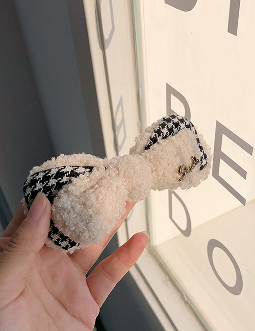 Fashion Off-white Lamb Hair Bow Letter Houndstooth Hairpin