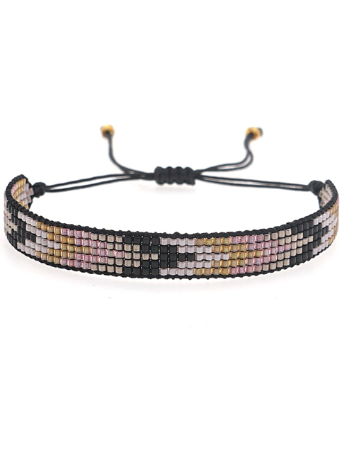 Fashion Black Rice Beads Woven Geometric Gradient Pure Handmade Bracelet