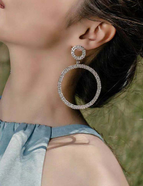 Fashion Silver Color Alloy Diamond Round Earrings