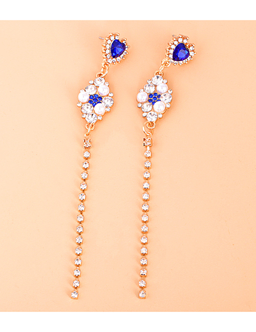 Fashion Blue Geometric Tassels Full Of Diamond Earrings