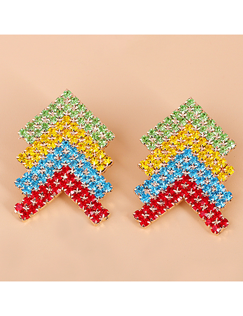Fashion Color Geometric V-shaped Alloy Earrings With Diamonds